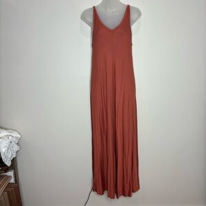 Lou & Grey Burnt Orange sleeveless v neck maxi dress summer casual minimalist XS